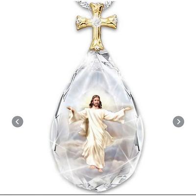 crystal cross necklace two-color pendant fashion jesus prayer necklace