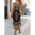 Women's Long Dress Maxi Dress Casual Dress Shift Dress Summer Dress Floral Tribal Retro Vintage Outdoor Daily Vacation Pocket Split Short Sleeve Crew Neck Dress Regular Fit Black Yellow Khaki Summer