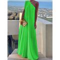 Women's White Dress Casual Dress Swing Dress Long Dress Maxi Dress Patchwork Date Vacation Elegant Streetwear One Shoulder Sleeveless Black White Green Color