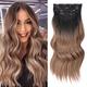 4PCS Clip in Hair Extensions Honey Blonde Mixed Light Brown 20 Inch Long Wavy Synthetic Hair Extensions