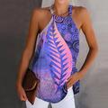 Women's Tank Top Boho Red Leaf Print Graphic Halter Neck Sleeveless Tank Ethnic Summer Stylish Casual Tank Top