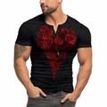 Graphic Rose Valentine's Day Fashion Retro Vintage Classic Men's 3D Print T shirt Tee Henley Shirt Sports Outdoor Holiday Going out T shirt Black Red Short Sleeve Henley Shirt Spring Summer