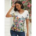 Women's T shirt Tee Black White Blue Graphic Floral Print Short Sleeve Casual Daily Basic V Neck Regular Floral Butterfly S