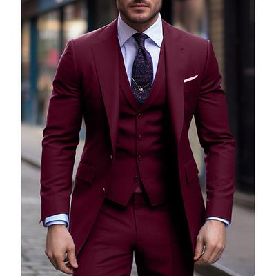 Black Burgundy Navy Blue Men's Wedding Suits 3 Piece Solid Colored Slim Fit Single Breasted Two-buttons