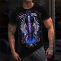 Rock And Roll Mens Graphic Shirt 3D Black Cotton Tee Guitar Musical Instrument Crew Neck Clothing Apparel Print Outdoor Casual Short Birthday T-Shirt