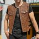 Men's Vest Gilet Daily Wear Vacation Going out Fashion Basic Spring Fall Front Pocket Polyester PU Leather Comfortable Plain Zipper Cardigan Crew Neck Regular Fit Black Brown Vest