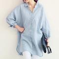 Linen Shirt Shirt Tunic Shirts Blouse Women's White Light Blue Solid Color Button Pocket Street Daily Fashion Shirt Collar Cotton Linen Regular Fit S