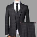 Men's Tweed Wedding Suits 3 Piece Plaid Checkered Tailored Fit Single Breasted One-button Fall/Winter Black Royal Blue 2024
