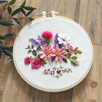 Embroidery Kits DIY Embroidery Starter Kit with Plant Flower Pattern Bamboo Embroidery Hoop Color Threads Cross Stitch Kit