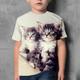 Kids Boys T shirt Tee Animal Cat Short Sleeve Crewneck Children Top Casual 3D Print Adorable Daily Summer Black 3-12 Years