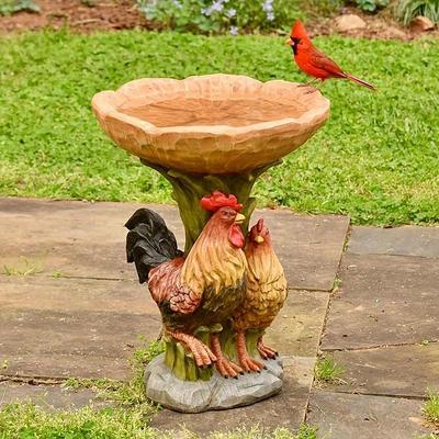 Rooster Bird Feeder, Funny Outdoor Bird Feeding Tray, Rustic Garden Ornament, Resin Animal Sculpture, Gifts For Bird Lovers, Bird Bath For Wild Bird