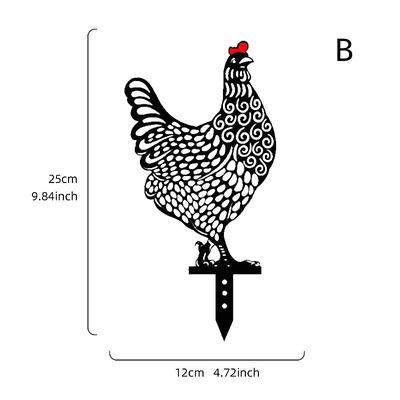 Rooster Animal Stakes, Chicken Family Garden Silhouette Yard Art, Hollow Out Animal Shape Decor for Outdoor-for Lawns Backyard