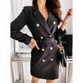 Women's Blazer Dress Double Breasted Lapel Blazer with Belt Fall Formal Party Casual Jacket Thermal Warm Windproof Stylish Contemporary Modern Jacket Long Sleeve with Pockets Black Red