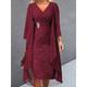 Women's Two Piece Dress Set Lace Dress Casual Dress Chiffon Dress Going out Elegant Casual Lace Midi Dress V Neck Long Sleeve Plain Regular Fit Wine Blue Fall Winter S M L XL XXL