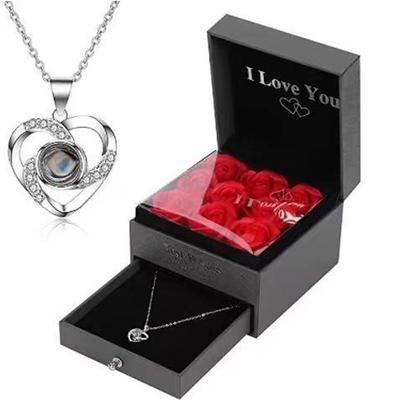 Women's Day Gifts Valentine's Day 100 Languages Pure Silver Projection Necklace Women's Jewelry Eternal Flower Gift Box Christmas and Valentine's Day Gift Mother's Day Gifts for MoM