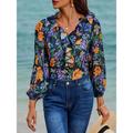 Women's Floral Ruffle Balloon Sleeve Chiffon Shirt Blouse V Neck Blouse with Tassel Ties