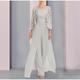 Jumpsuit / Pantsuit Mother of the Bride Dress Formal Wedding Guest Elegant Wrap Included Square Neck Floor Length Chiffon Lace Sleeveless Wrap Included with Appliques 2024