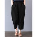 Women's Tapered Carrot Pants Baggy Cropped Pants Cotton Geometic Flower Pocket Baggy Ankle-Length Micro-elastic Mid Waist Fashion Streetwear Street Casual Magenta Dark Gray and Black M L Summer Spring