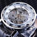 Winner Transparent Diamond Mechanical Watch Fashion Luxury Leather Strap Skeleton Wrist Watch Royal Design Luminous Gear Movement Self Winding Male Clock