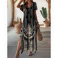 Women's Vintage Dress Casual Dress Summer Dress Floral Tribal Split Print V Neck Long Dress Maxi Dress Vintage Ethnic Vacation Short Sleeve Summer