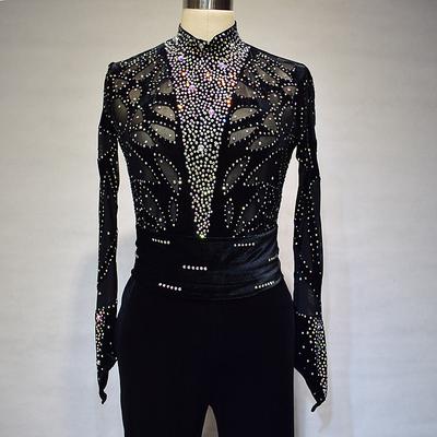 Figure Skating Dress Women's Girls' Ice Skating Dress Outfits Black Spandex High Elasticity Training Competition Skating Wear Handmade Solid Color Crystal / Rhinestone Long Sleeve Ice Skating Winter