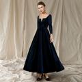 A-Line Mother of the Bride Dress Wedding Guest Elegant V Neck Ankle Length Velvet Long Sleeve with Pleats 2024