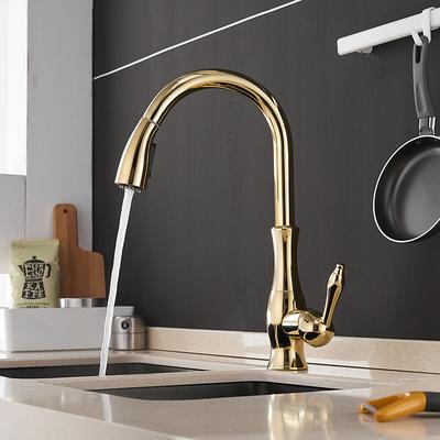 Kitchen Faucet with Sprayer Vessel Installation Nickel Brushed/Electroplated One Hole Widespread Pull Out/High Arc, Brass Kitchen Faucet Contain with Cold and Hot Water