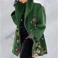 Women's Plus Size Winter Coat Long Overcoat Floral Print Single Breasted Lapel Pea Coat Thermal Warm Windproof Trench Coat with Pockets Fall Outerwear Long Sleeve Green