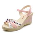 Women's Sandals Wedge Sandals Ankle Strap Sandals Party Daily Color Block Summer Wedge Heel Peep Toe Elegant Sexy PU Leather Faux Leather Ankle Strap White Pink Blue