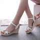 Women's Sandals Wedge Sandals Ankle Strap Sandals Party Daily Color Block Summer Wedge Heel Peep Toe Elegant Sexy PU Leather Faux Leather Ankle Strap White Pink Blue