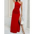 Women's Casual Dress Sheath Dress Summer Dress Long Dress Maxi Dress Split Wedding Party Elegant Streetwear One Shoulder Sleeveless Red Purple Light Blue Color