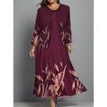 Women's Plus Size Two Piece Dress Set Casual Dress Swing Dress Print Dress Outdoor Office Fashion Streetwear Print Midi Dress Crew Neck Long Sleeve Floral Regular Fit Burgundy Navy Blue Blue Fall