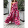 Women's Summer Dress Floral Print With Belt One Shoulder Maxi long Dress Tropical Sleeveless Summer