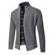 Men's Sweater Cardigan Sweater Zip Sweater Sweater Jacket Fleece Sweater Ribbed Knit Zipper Solid Color Stand Collar Casual Daily Clothing Apparel Winter Fall Black Blue XS S M