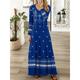 Women's Vintage Dress Casual Dress Geometric Tribal Print V Neck Long Dress Maxi Dress Vintage Maxi Street Vacation Long Sleeve Loose Fit Burgundy Navy Blue Blue Spring S M L XL 2XL