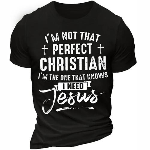 Men's Letter Graphic Prints Faith T Shirt Graphic Tee Cotton Short Sleeves Graphic Shirt Black Red Dark Navy Comfortable Tee Vacation Street Fashion Designer Clothing