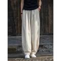 Women's Wide Leg Pants Trousers Linen Cotton Blend Plain Full Length Micro-elastic High Waist Vintage Streetwear Street Daily Black Dark Navy M L Fall Winter