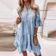 Women's Denim Dress Casual Dress Denim Shirt Dress Midi Dress Denim Casual Outdoor Daily Vacation Shirt Collar Button Half Sleeve Summer Spring 2023 Loose Fit Light Blue Pure Color S M L XL XXL