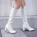 Women's Boots Costume Shoes Go Go Boots Costume Boots Daily Solid Colored Knee High Boots Winter Block Heel Round Toe Sexy Patent Leather PU Zipper Black White Red