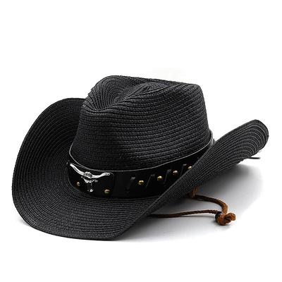 Women's Cowboy Hats Ethnic Style Straw Panama Hat Belt Cow Decorate Western Hats