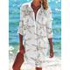 Women's Shirt Dress Casual Dress Shift Dress Mini Dress Outdoor Daily Date Polyester Fashion Classic Shirt Collar Pocket Print Half Sleeve Summer Spring 2023 Loose Fit White Red Navy Blue Fish S M L