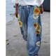 Women's Joggers Pants Trousers Baggy Faux Denim Mid Waist Fashion coastal grandma style Casual Weekend Print Micro-elastic Full Length Comfort Flower / Floral