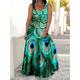 Women's Plus Size Curve Casual Dress Sundress Strap Dress Peacock Feather Maxi long Dress Sleeveless Print Strap Romantic Daily Deep Purple Deep Green Summer Spring L XL XXL 3XL 4XL