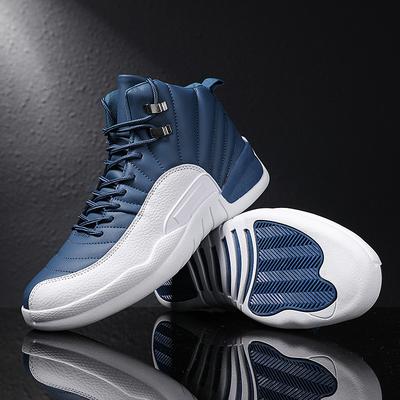 Men's Blue and White High-Top Basketball Sneakers with Non-Slip Sole - Stylish Athletic Footwear for Sports and Casual Wear