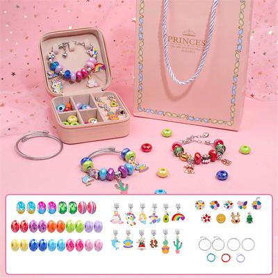 Charm Bracelet Making Kit - Girls DIY Beaded Jewelry Making Kit, Unicorn Mermaid Gifts Toys Crafts For Girls Birthday Gift, Festival, New Year With Pink Birthday Gift Box