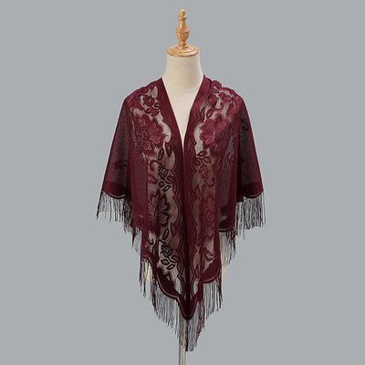 Flower Embroidery Triangle Tassel Scarf Solid Color Hollow Shawl Outdoor Sunscreen Travel Head Wrap Hair Accessories For Fall Wedding