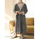 Men's Pajamas Robe Bathrobe Bath Gown 1 pcs Plain Stylish Casual Comfort Home Daily Bed Fleece Comfort Warm V Neck Long Sleeve Pocket Fall Winter Black Dark Blue