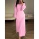 Women's Work Dress Casual Dress A Line Dress Fashion Winter Dress Daily Flared Sleeve Long Dress Maxi Dress Patchwork Crew Neck Long Sleeve Plain Regular Fit Black Pink Purple Fall Winter S M L XL