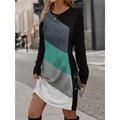 Women's Work Dress Black Dress Sheath Dress Semi Formal Dress Fashion Winter Dress Office Daily Mini Dress Print Crew Neck Long Sleeve Geometric Color Block Loose Fit