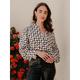 Women's Shirt Blouse Satin Geometric Work Office hours Travel (journey) White Print Long Sleeve Fashion Simple fashion style Commercial Style V Neck Regular Fit Fall Winter Spring and Summer